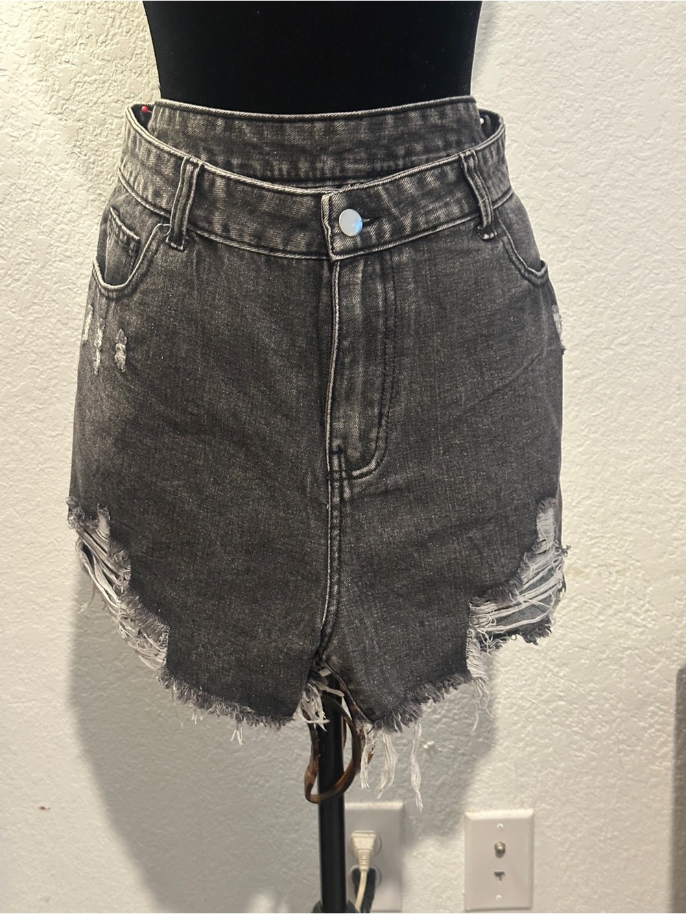 SHEIN Washed Black Distressed Denim Skort